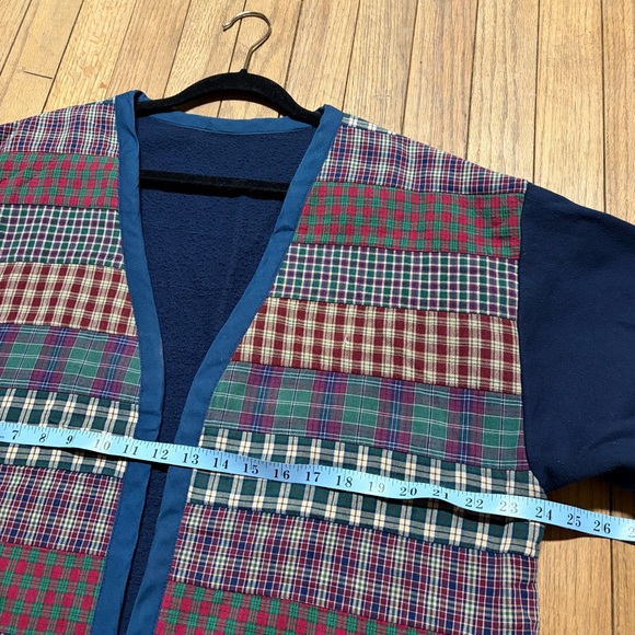 Vintage Handmade Patchwork Quilt Jacket Sweater Cardigan Plaid Grandpacore L/XL - Picture 4 of 5